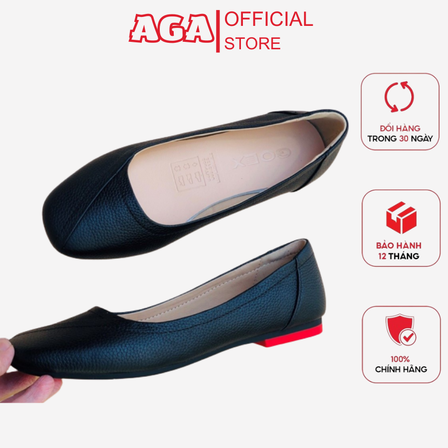 Giày búp bê nữ da thật êm chân mũi vuông aga a003