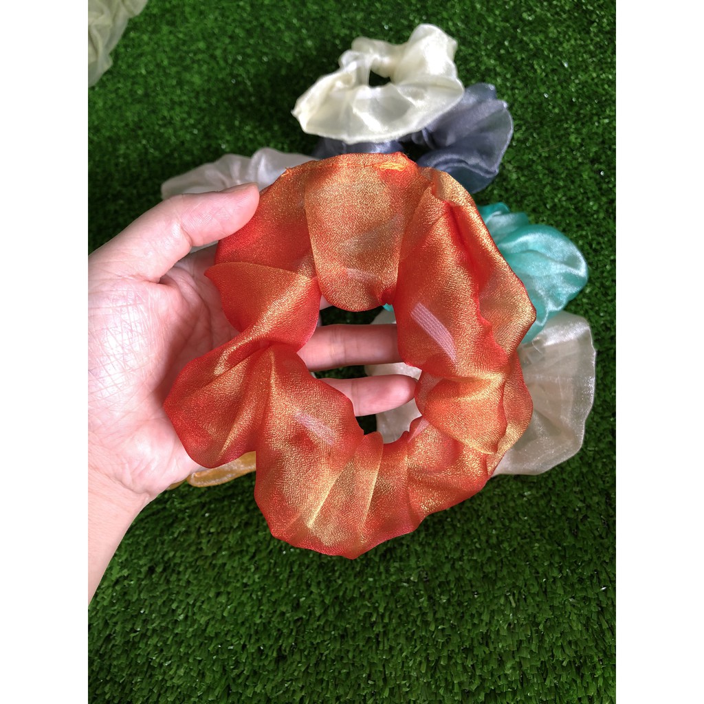 {Ảnh thật} Cột tóc vải hottrend scrunchies lụa ánh kim siêu đẹp