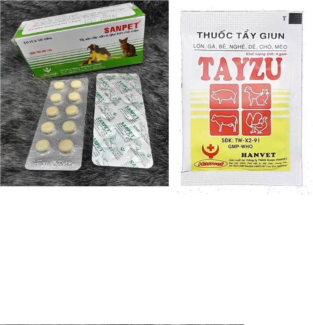 Thuoc tẩy giun sổ lãi chó mèo (dạng bột gói 4gr cho 10kg chó mèo)