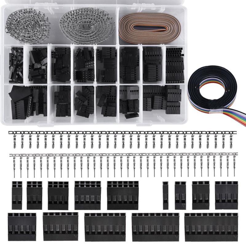 780Pcs 2.54mm Pitch Housing Connector Pin Male Female Crimp Pins with 10 Wire Rainbow Color Flat Ribbon IDC Cable Assortment Kit