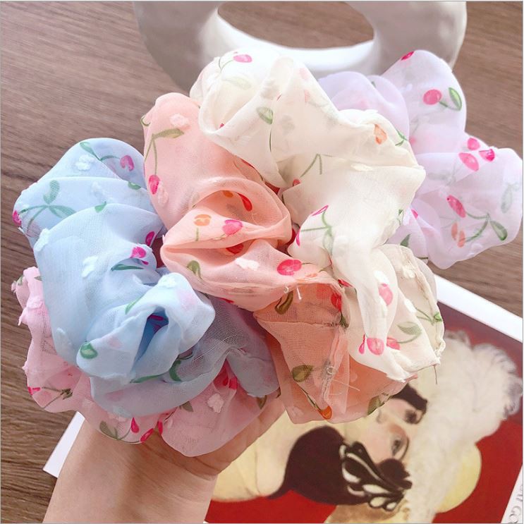 Dây buộc tóc, cột tóc vải scrunchies trái cherry HARI0421