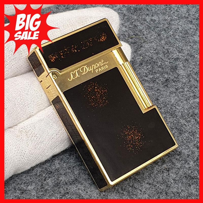 Hộp Quẹt Bật Lửa Dupont Sơn Đen Viền Vàng D166 Dùng Gas Đá Cao Cấp, Thiết Kế Nhỏ Gọn, Đẹp Mắt