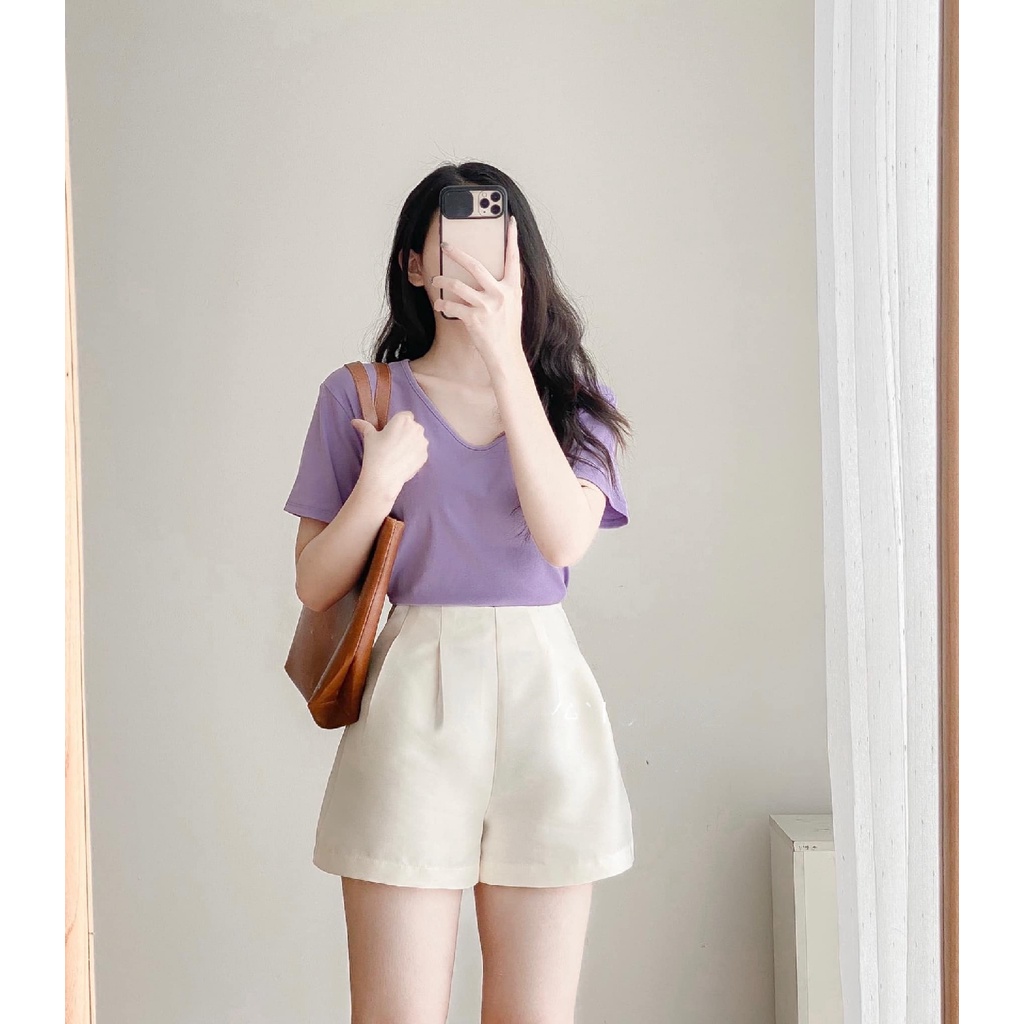 Áo phông trơn nữ myan cổ tim nhiều màu a022314