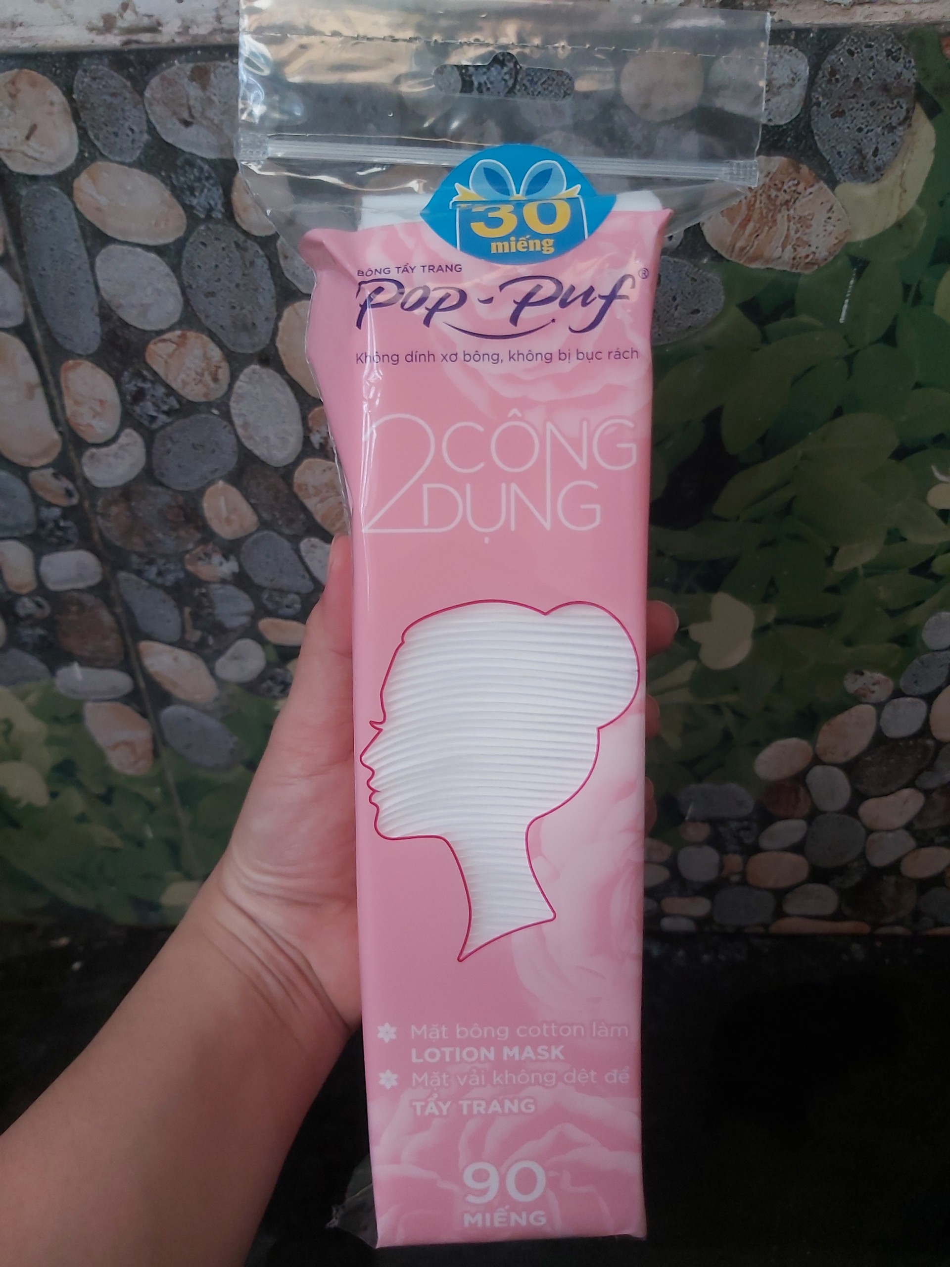 (TẶNG THÊM 30 MIẾNG) - Túi 90 miếng bông tẩy trang Pop puf 2 công dụng