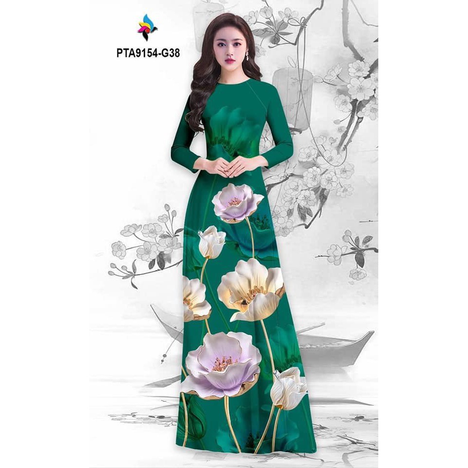 áo dài lụa truyền thống in hoa 3D siêu xinh