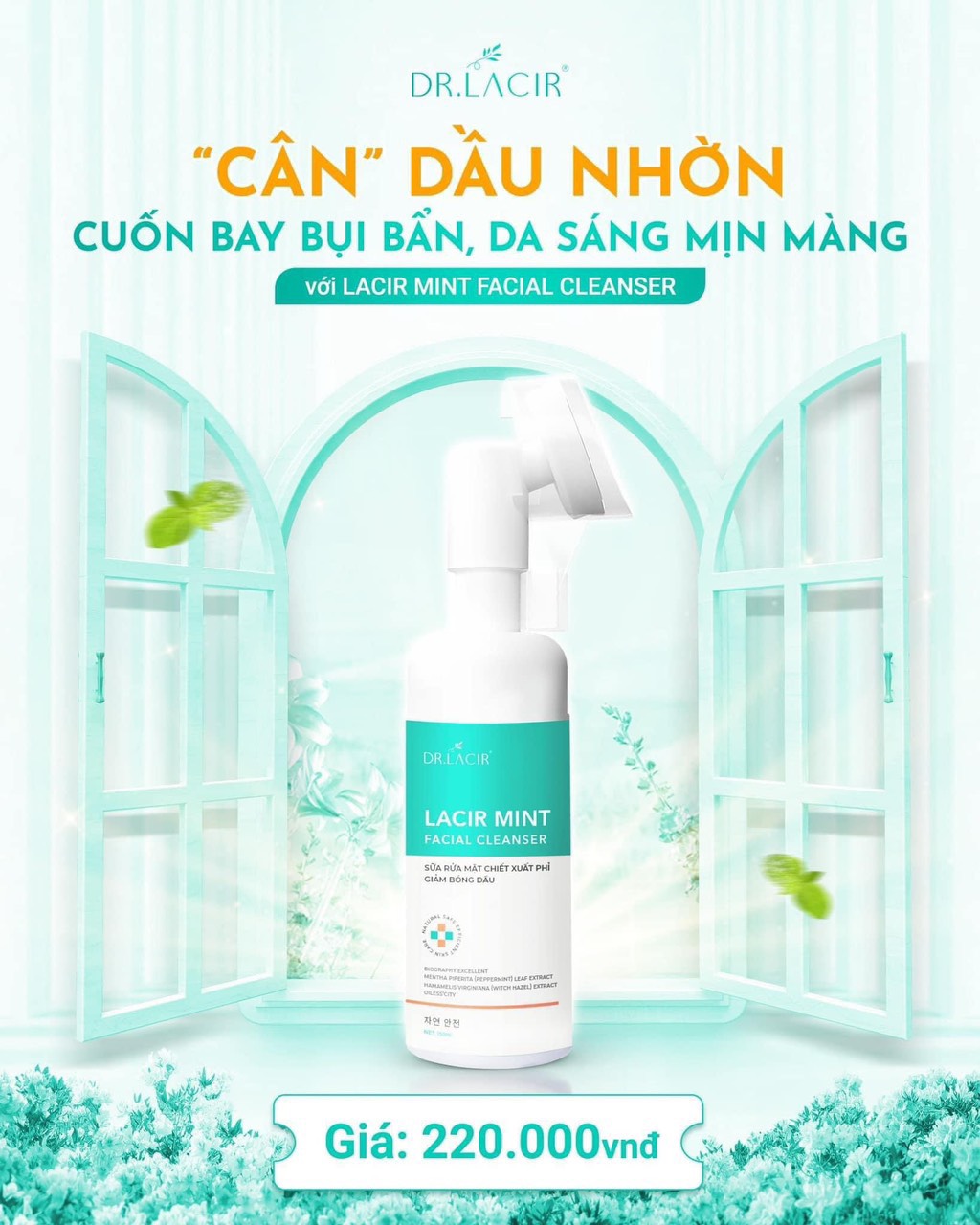 Sữa rửa mặt bạc hà kiềm dầu Lamer Dr Lacir - Lacir Mint Facial Cleanser chính hãng dành cho da dầu, da mụn