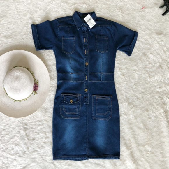 ĐẦM JEAN PHỐI TÚI CỔ SƠ MI D736736