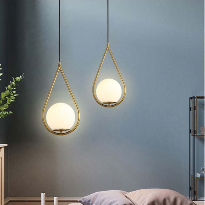 Bộ đèn thả SAPAS chao thủy tinh, khung mạ vàng hình giọt nước - kèm bóng LED chuyên dụng (82).