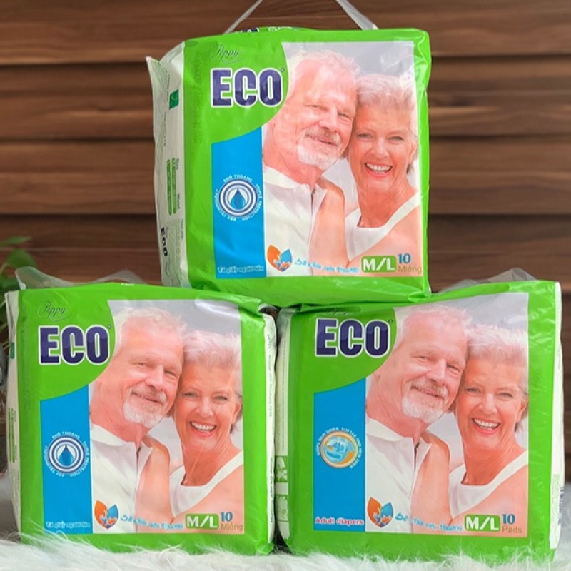 Bộ 3 gói tã, bỉm dán dành cho người lớn tuổi PEPPY ECO siêu thấm size ML 10 miếng/gói nhập khẩu