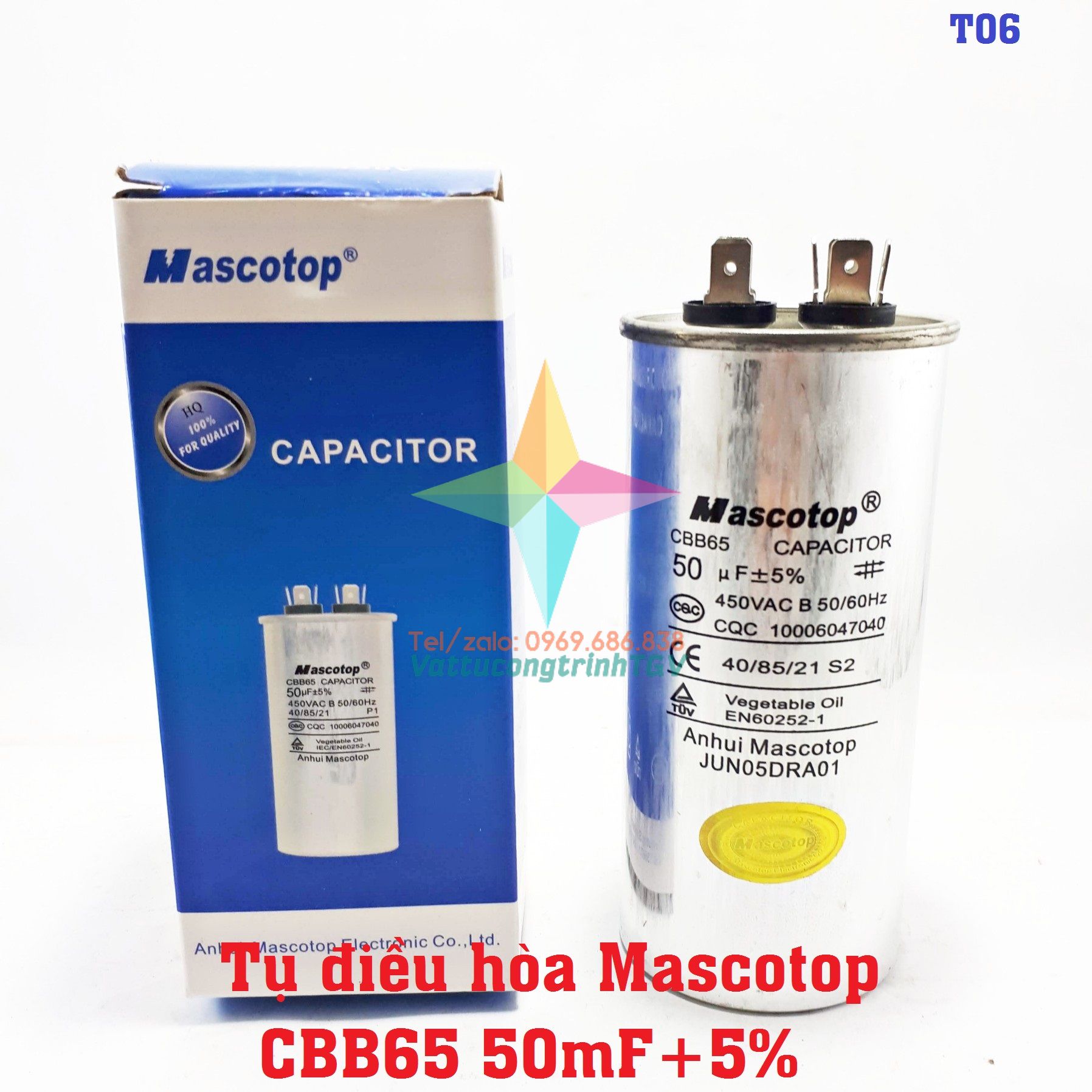 Tụ điều hòa MASCOTOP kiểu CBB65 loại 50uF+5% - Tụ 2 chân/ 3 chân