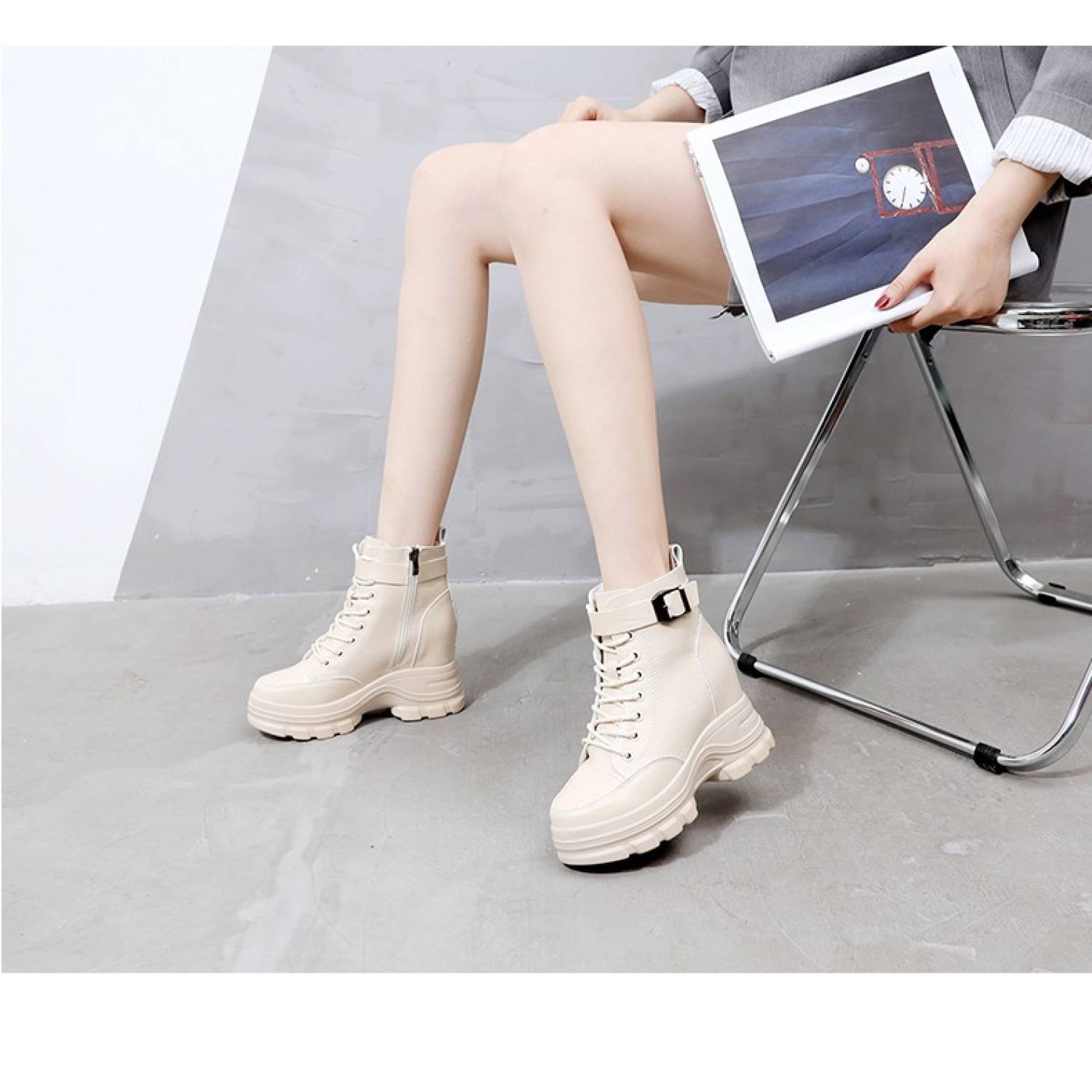 [Độn đế 9cm hàng cao cấp ] Giày nữ Boots bốt độn đế siêu nhẹ phong cách Hàn Quốc