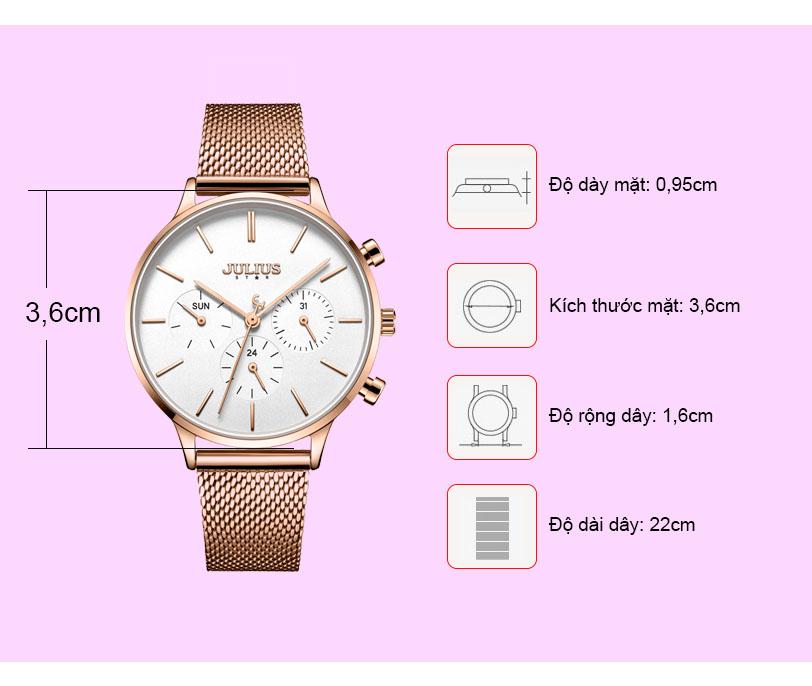 ĐỒNG HỒ NỮ JS-005C JULIUS STAR HÀN QUỐC DÂY THÉP (ĐỒNG)