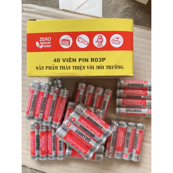 Pin Con thỏ AAA 40 viên (Một hộp pin đũa lắp cho điều khiển-Remote)