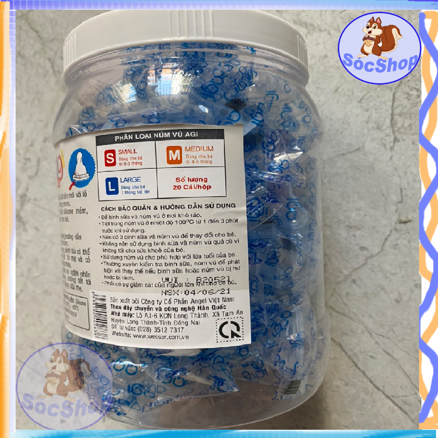 AGI Núm vú thay thế bình cổ thường Tiêu Chuẩn - Núm Ti Silicone  Mềm  cổ hẹp tiêu chuẩn