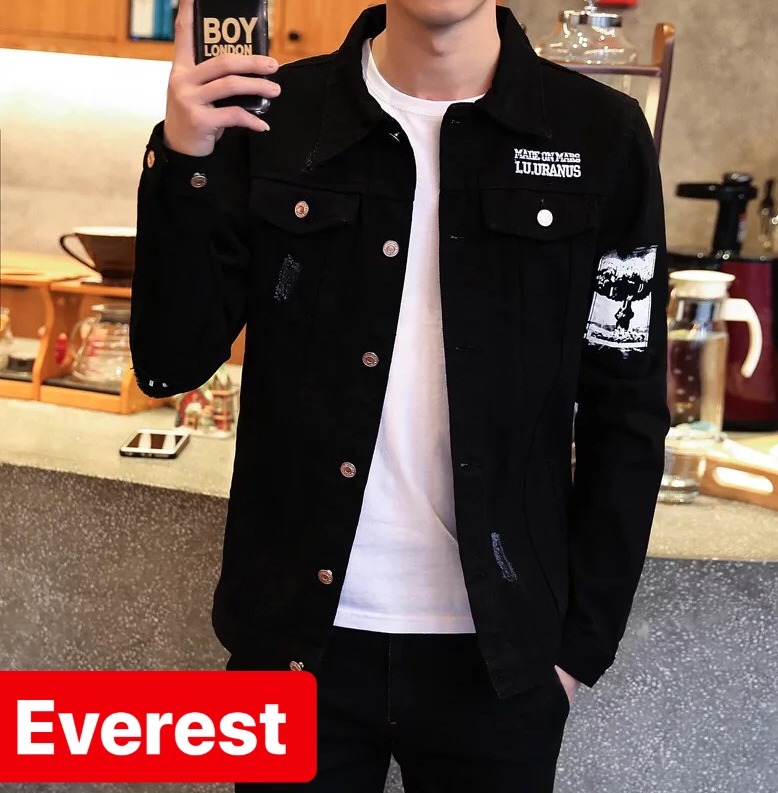 ÁO KHOÁC JEAN NAM ĐEN HỌA TIẾT TAY CHẤT BÒ THU ĐÔNG HÀN QUỐC SEOUL CHẤT MEN NGẦU DB-99 - EVEREST FASHION