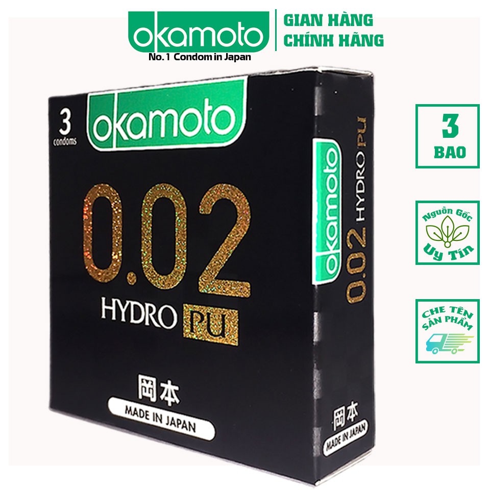 Bao cao su Okamoto 0.02 PU siêu mỏng truyền nhiệt nhanh (Hộp 3 cái) - Keep You Fit Shop