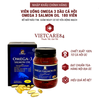 Viên uống Omega 3 dầu cá Hồi nhập khẩu chính hãng Úc OMEGA 3 SALMON OIL (180 viên) hỗ trợ giảm mỡ máu, giảm nguy cơ xơ vữa động mạch, cung cấp các chất dinh dưỡng cần thiết cho não bộ, tốt cho mắt thumbnail