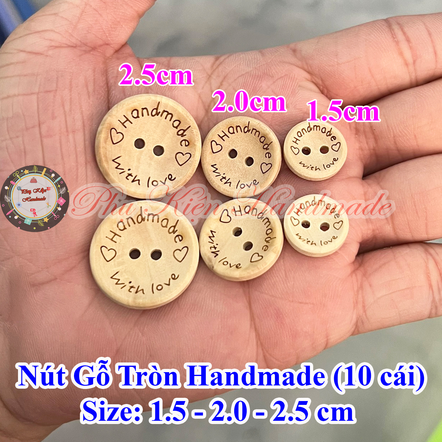Nút gỗ tròn handmade (10 cái)