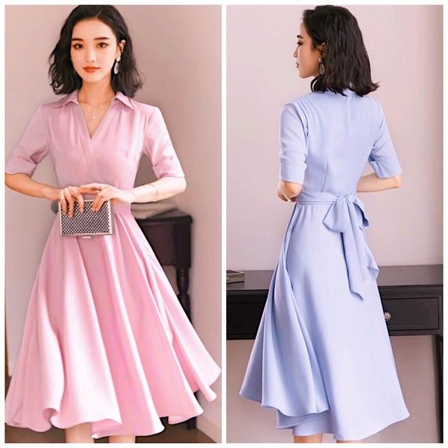 Đầm cổ bẻ 2 màu