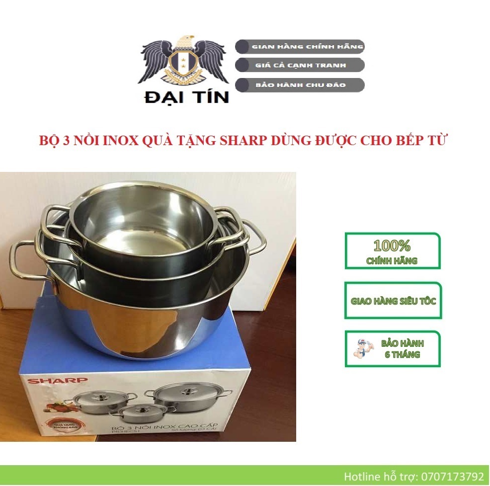 BỘ 3 NỒI INOX 410 SHARP DÙNG ĐƯỢC CHO BẾP TỪ