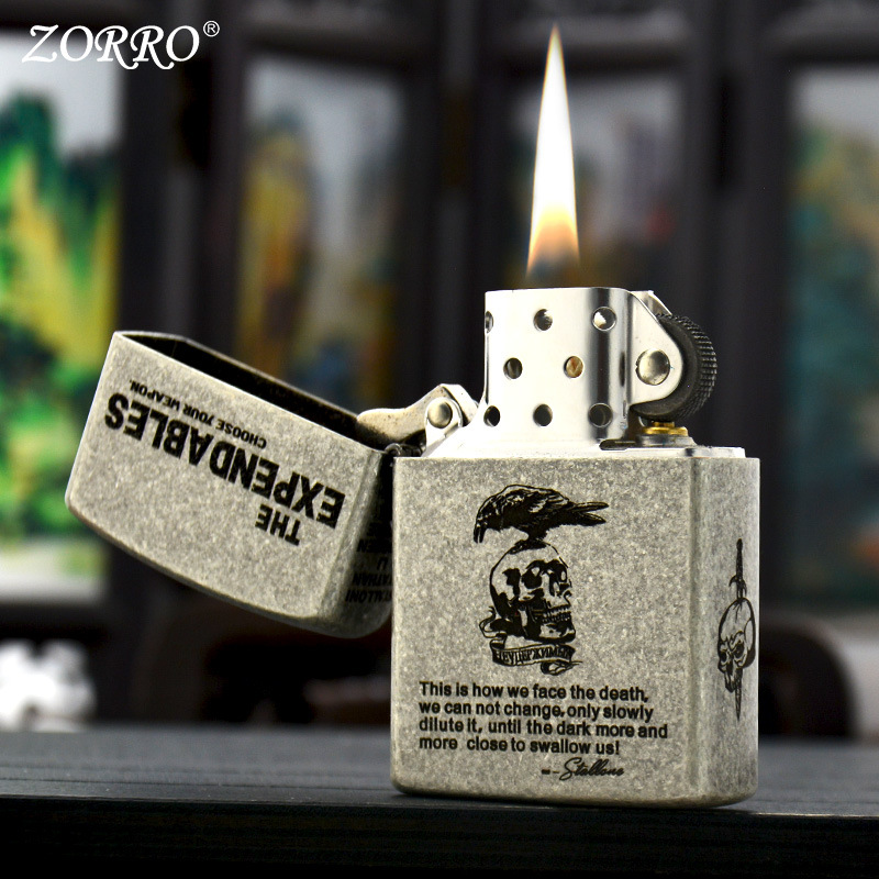 Bật Zorro Bạc Cổ The Expendables Khắc 6 Mặt ( Tặng Kèm Đá Bấc Xịn - Có Hộp )