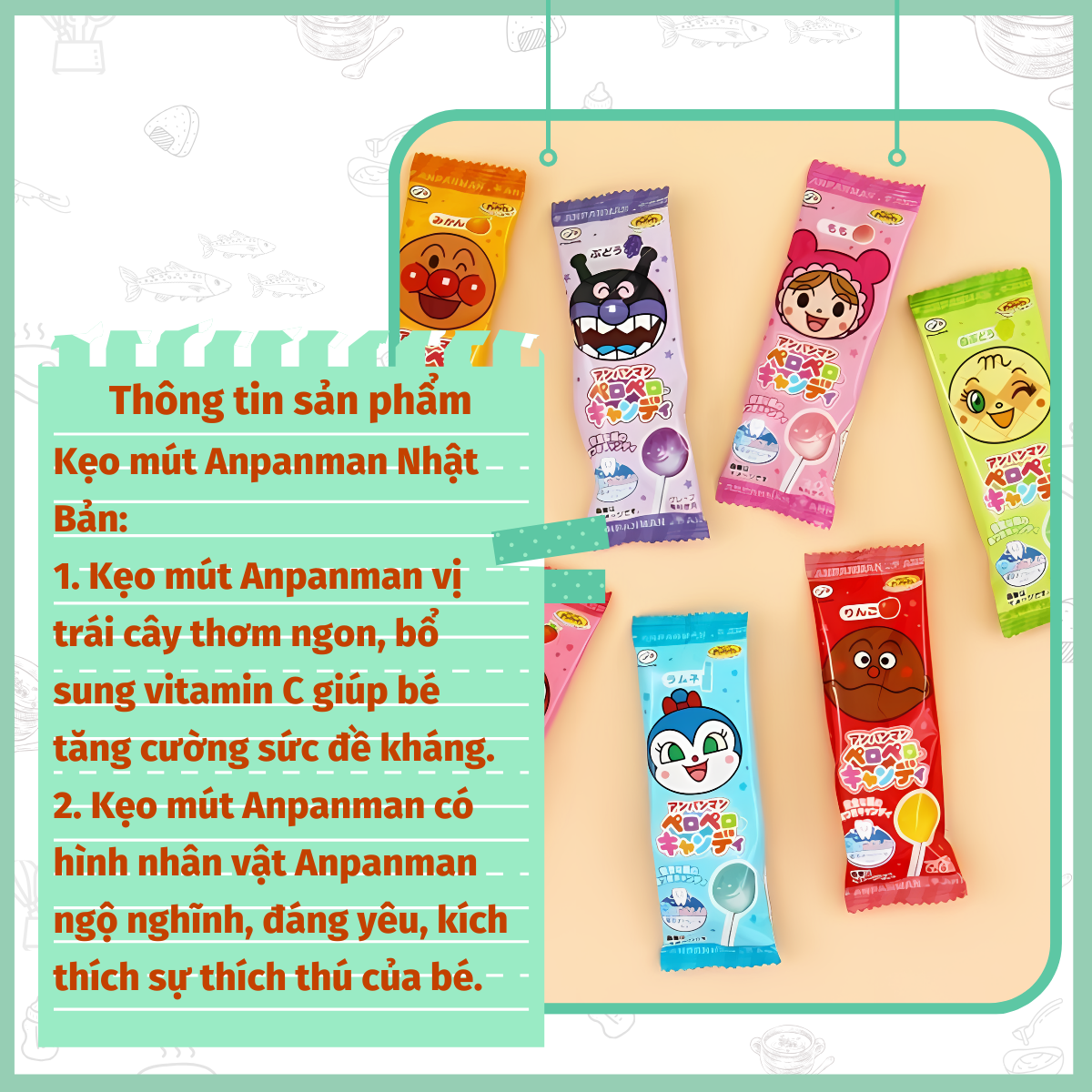 kẹo mút Anpanman Nhật Bản hình dễ thương