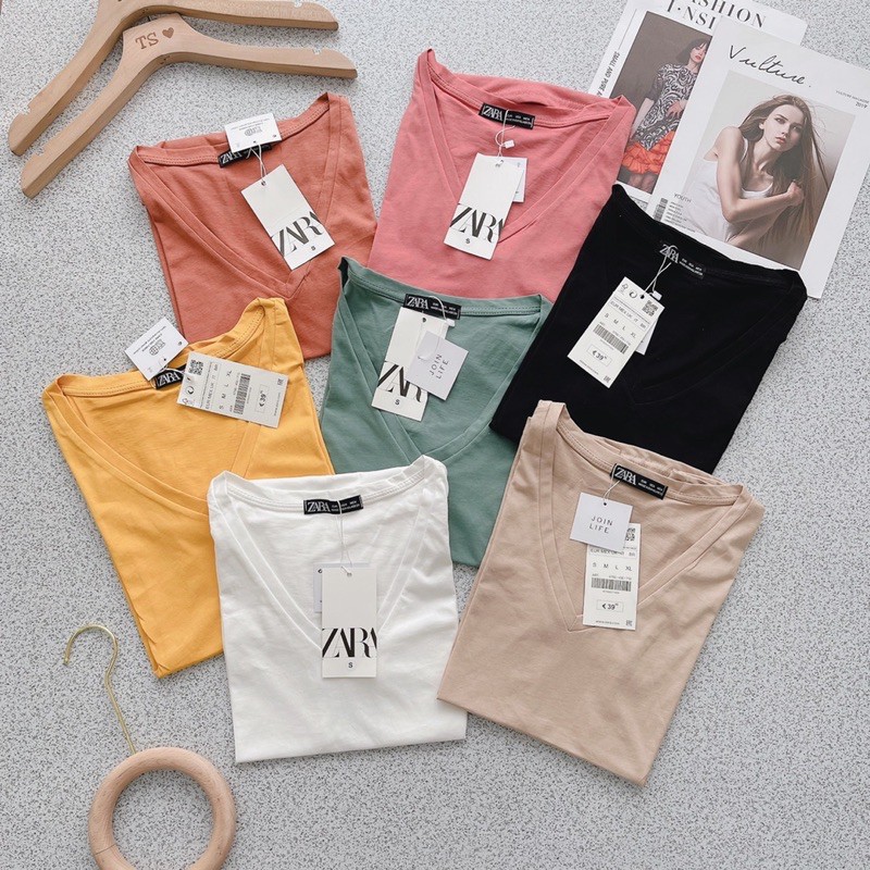 Áo phông nữ cổ tim (hàng sẵn,chất vải cotton co dãn,mát)