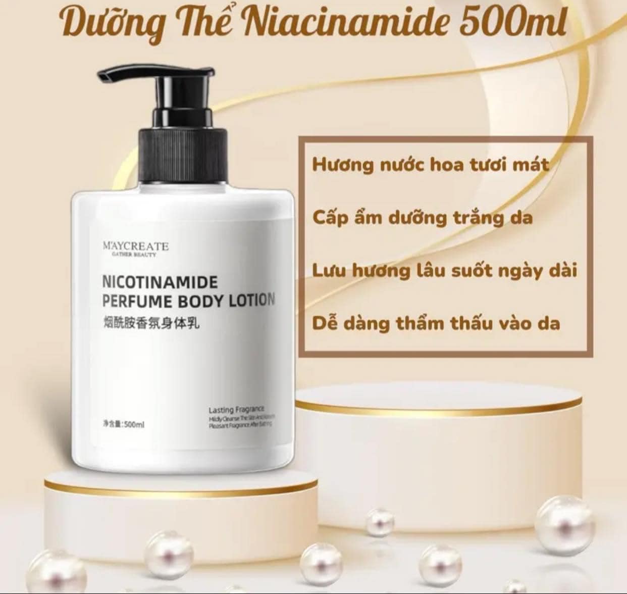 Sữa Dưỡng Thể Cấp Ẩm Dưỡng Trắng Da Maycreate 500ml
