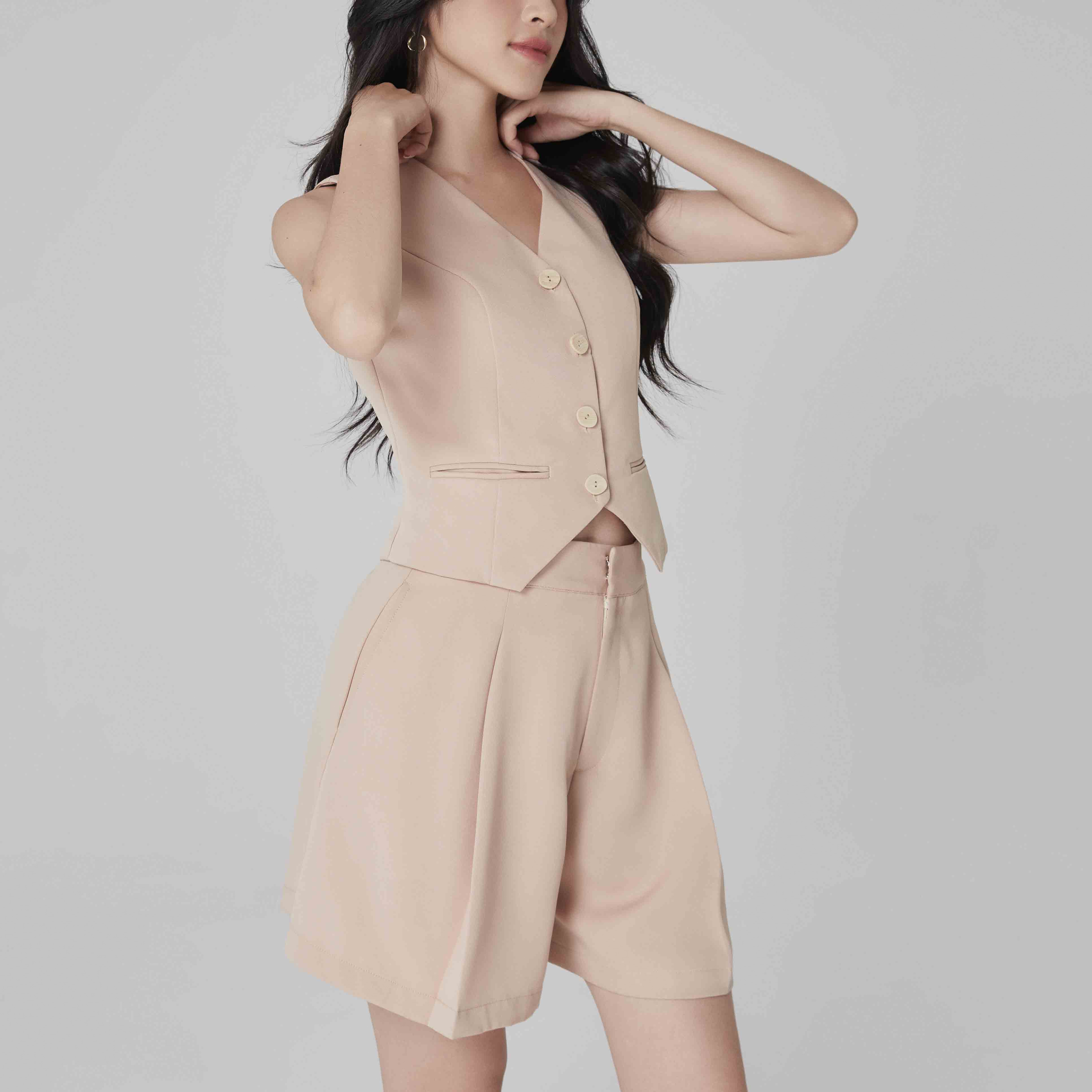 Quần short Maybi ống rộng cotton chéo