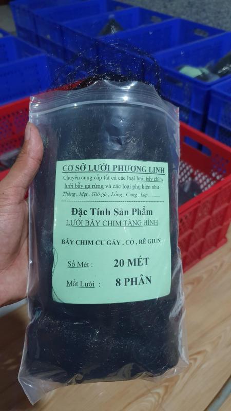 20 mét lưới bẫy cu , cò , quốc , tổng hợp chim ngày ( lỗ 8 phân chiều cao 6m - 5 dây 4 túi ) lưới cước thái màu đen tàng hình