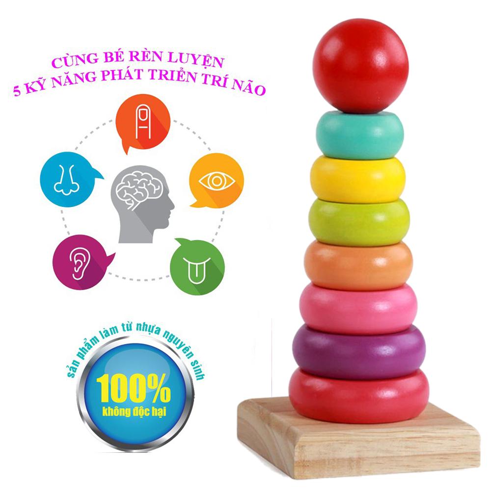 Đồ Chơi Tháp Cầu Vồng Gỗ 7 Vòng Size Lớn Cho Bé