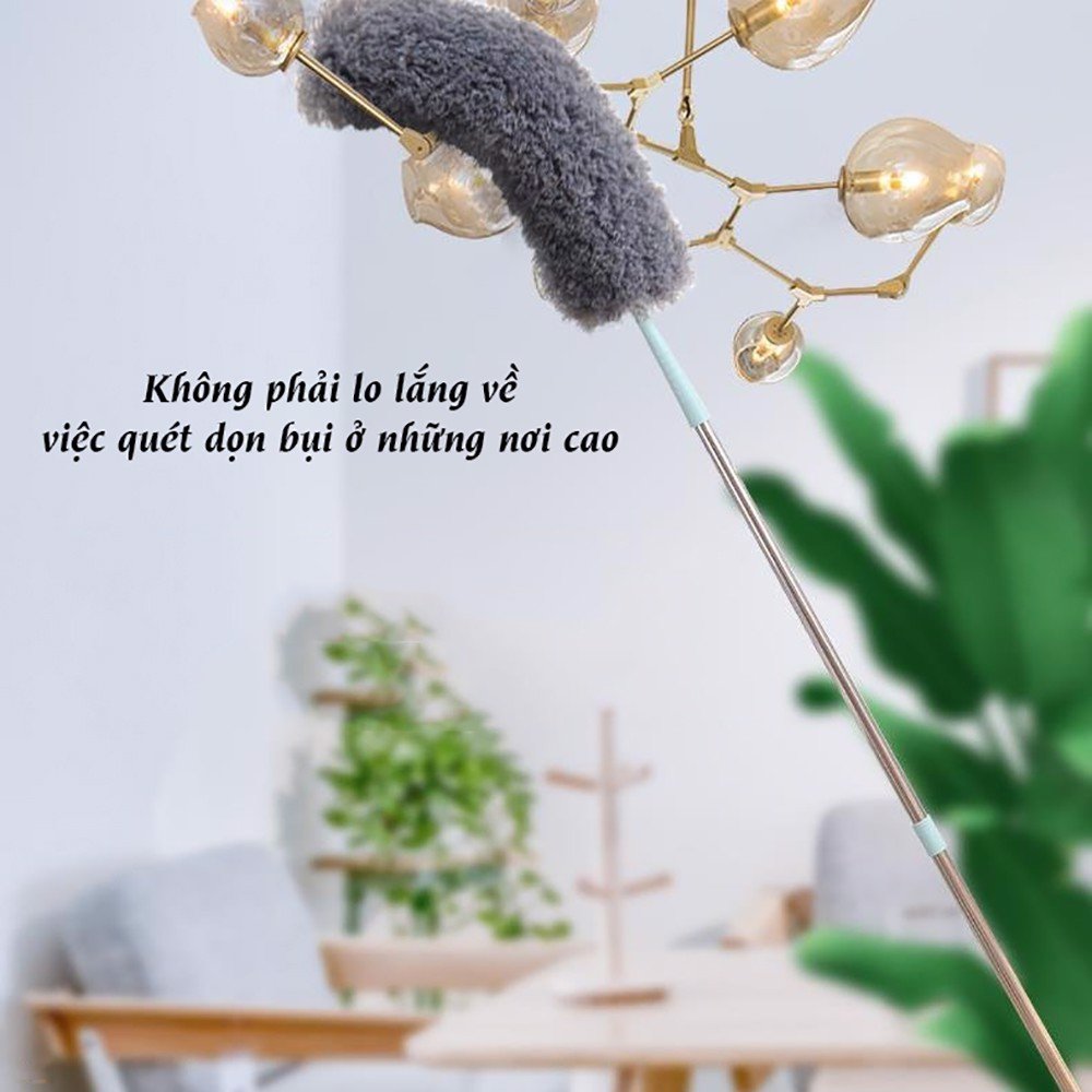 Chổi lông thu gọn quét bụi nội thất đa năng-Chổi quét trần gấp gọn thông minh tiện dụng-Cây chổi lông quét lau bụi mạng nhện trần nhà đa năng cán dài inox rút gọn gập được 90 độ thông minh
