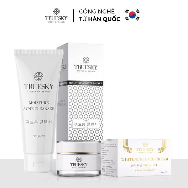 Bộ sản phẩm Truesky gồm 1 sữa rửa mặt than hoạt tính giúp ngừa mụn 60ml 1 kem dưỡng trắng da mặt giúp thu nhỏ lỗ chân lông làm da trắng mịn 10g cao cấp