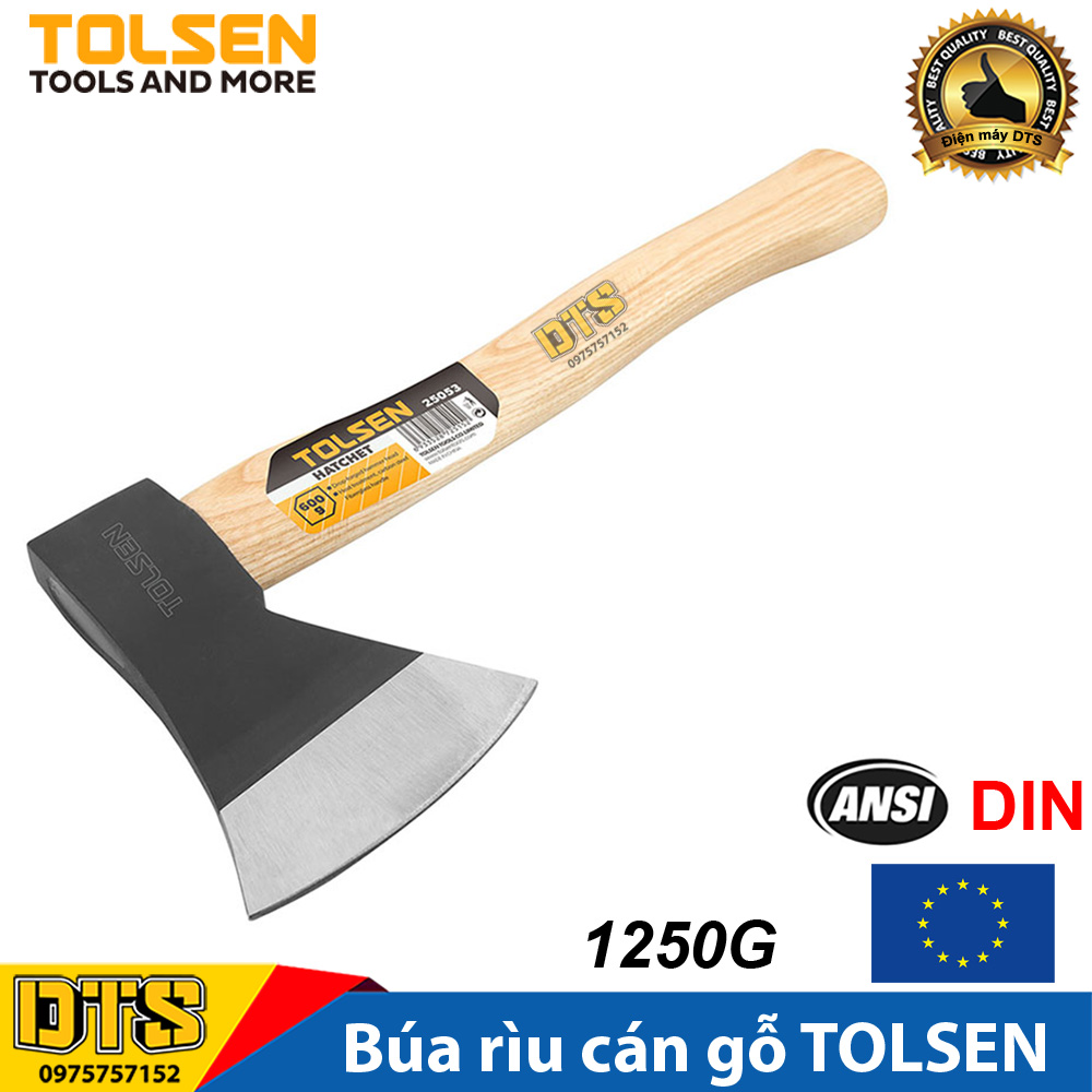 Búa Rìu đa năng cán gỗ TOLSEN cứu hộ, làm vườn, chặt cây, bổ củi 1250G - Tiêu chuẩn xuất khẩu Châu Âu
