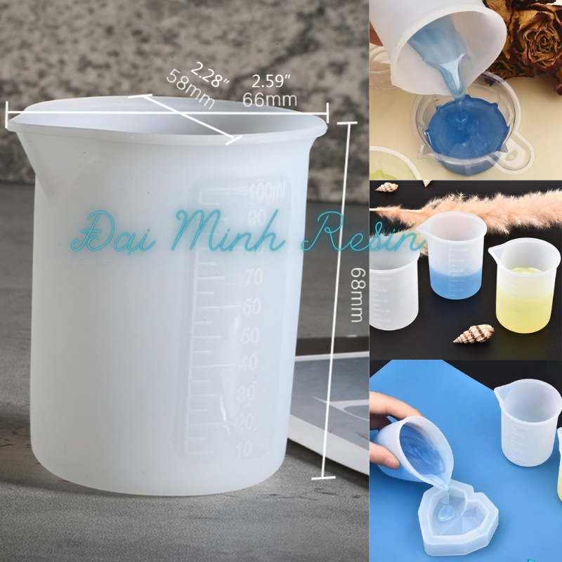 Cốc Silicone 100ml Pha Epoxy Resin, Đong Đo Thể Tích
