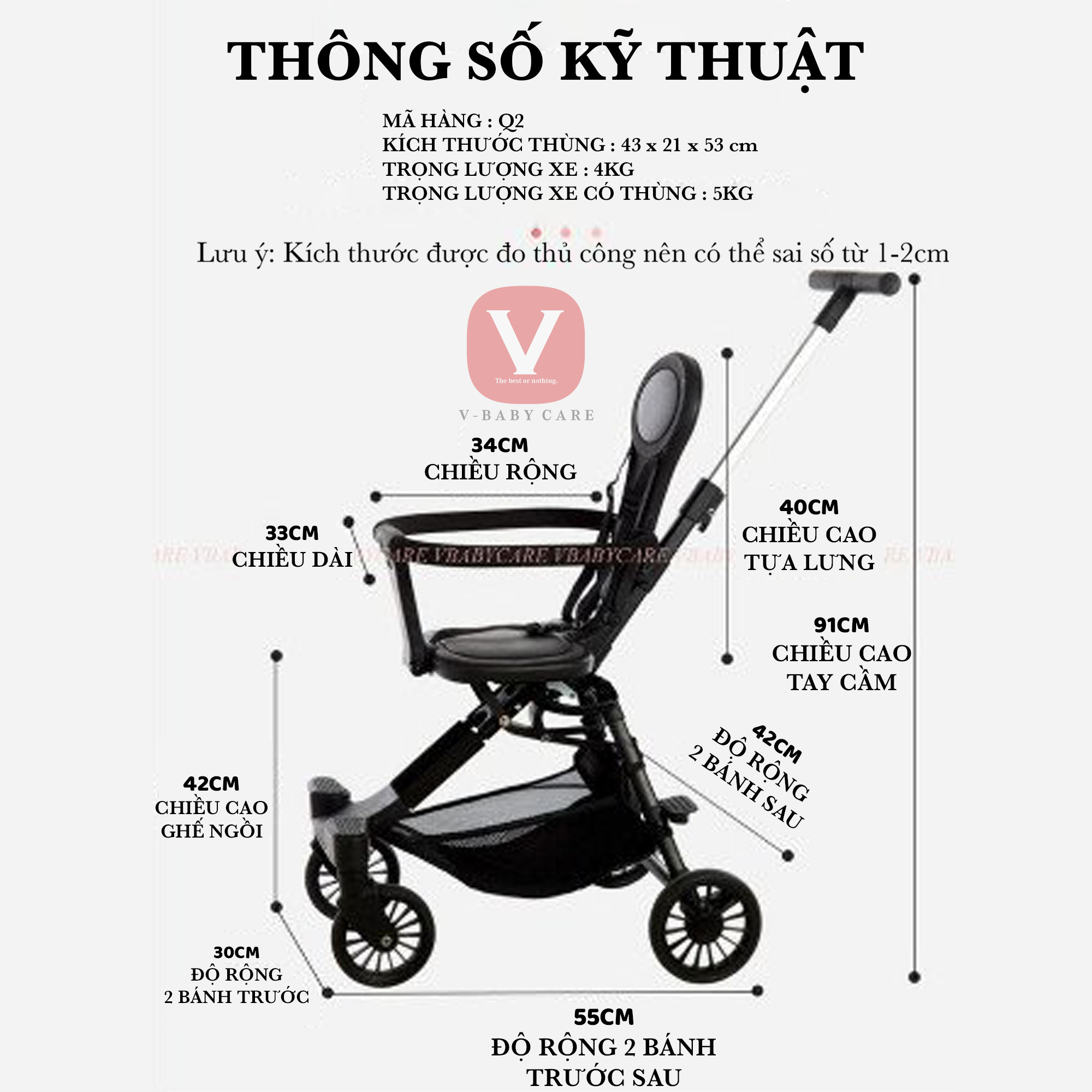 Xe Đẩy Du Lịch Gấp Gọn, Đảo Chiều Cho Bé V-BABY Q2