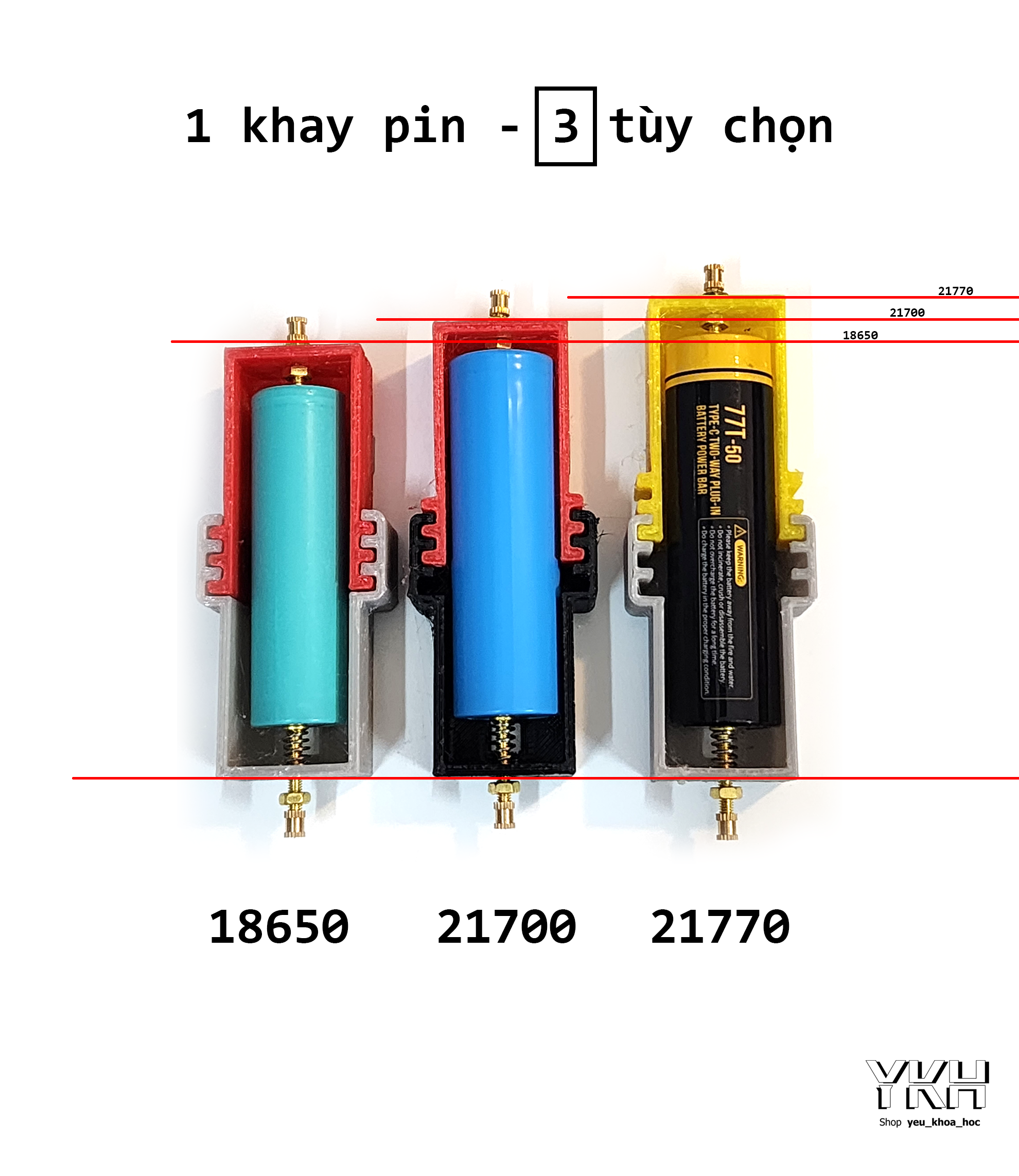Khay pin 3in1 đa năng: 21700, 18650, 21770