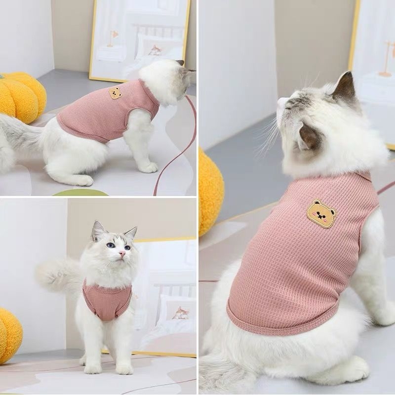 Áo chó mèo ba lỗ len thêu hình gấu