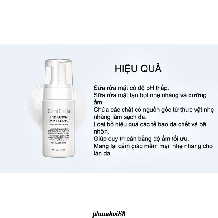 Sữa rửa mặt tạo bọt Carecella Hydration Foam Cleanser 100ml