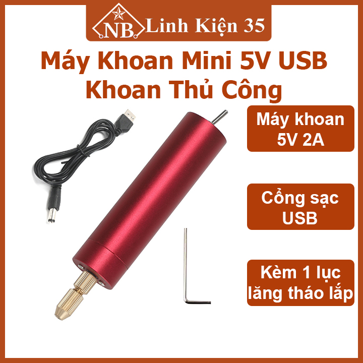 Máy khoan mini cầm tay điện áp 5V sạc USB 2A dùng khoan thủ công, khoan gỗ, bảng mạch PCB