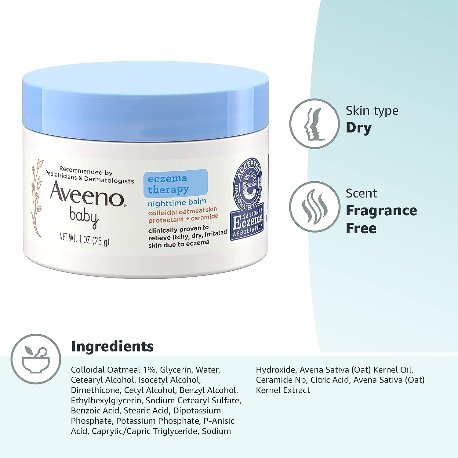 Kem dưỡng ẩm ban đêm/Bột tắm giảm ngứa khô da cho bé Aveeno Baby Eczema