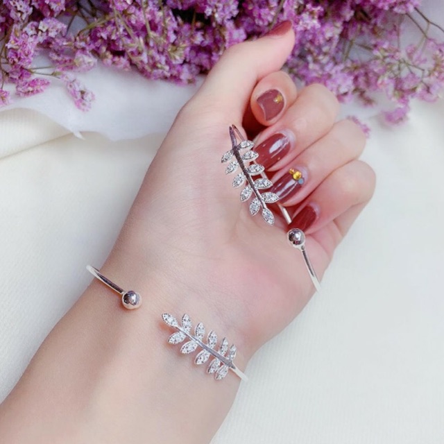 Vòng lá đính đá bạc ta nguyên chất