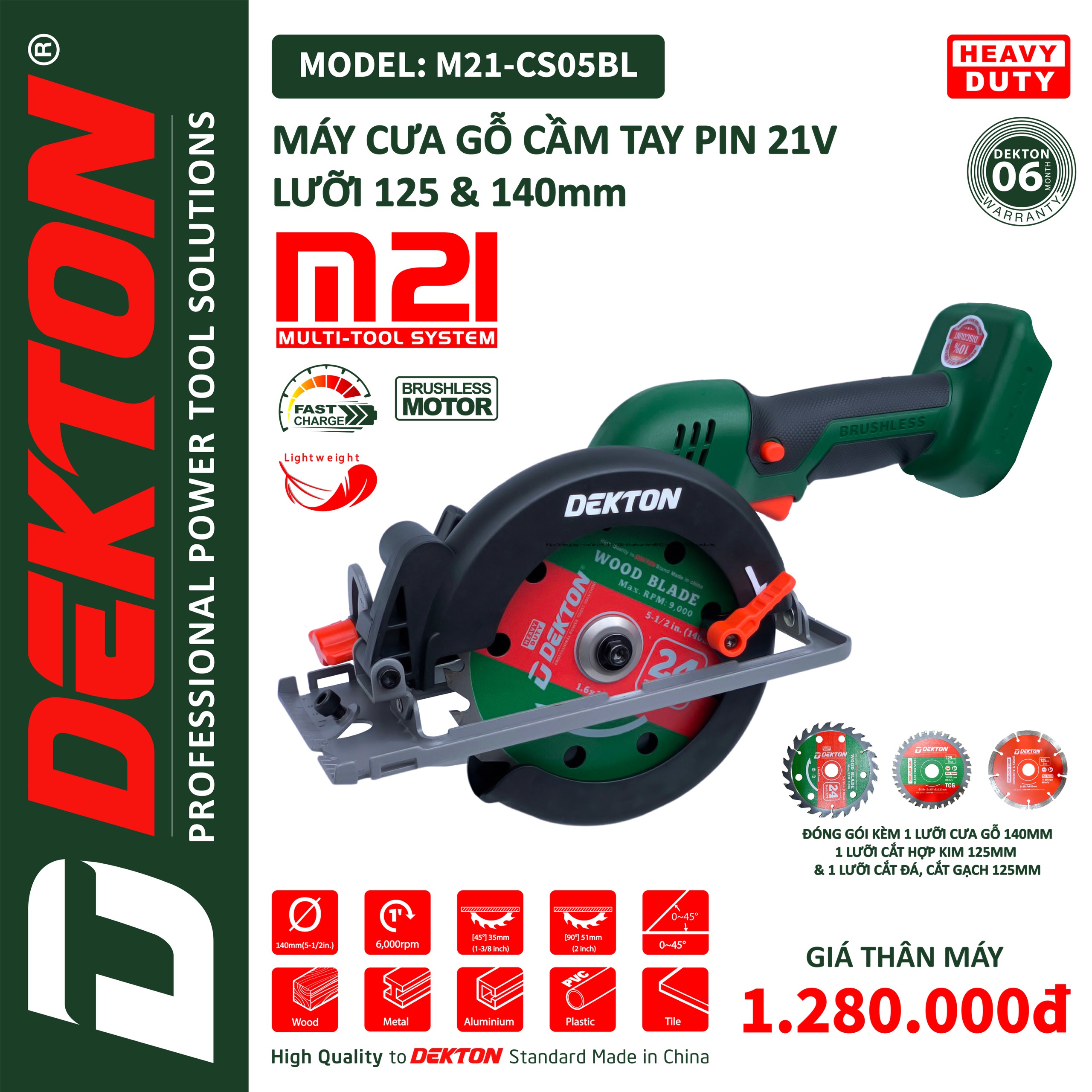 M21-CS05BL Máy cưa gỗ dùng pin Dekton