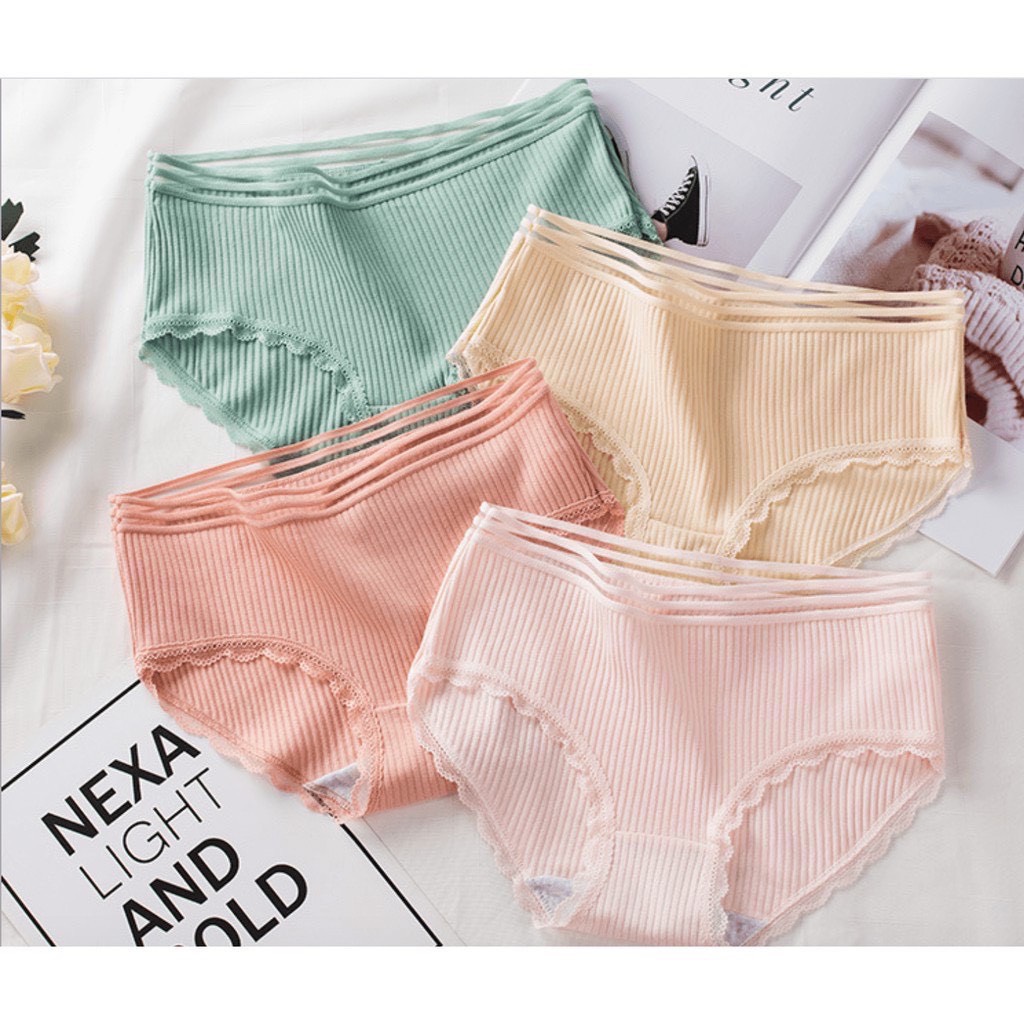 Quần lót nữ cotton trơn phối ren