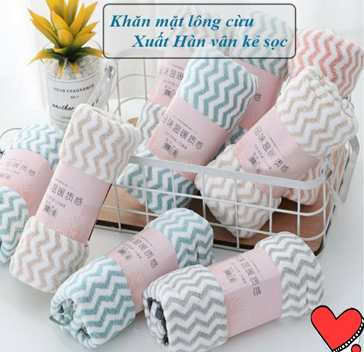 [HCM]Khăn Mặt Lông Cừu Xuất HÀN Vân Kẻ Sọc