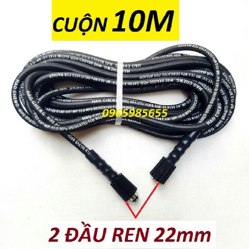 10m Ống dây rửa xe cao cấp lõi thép Taiwan Ren trong 22mm(đen)