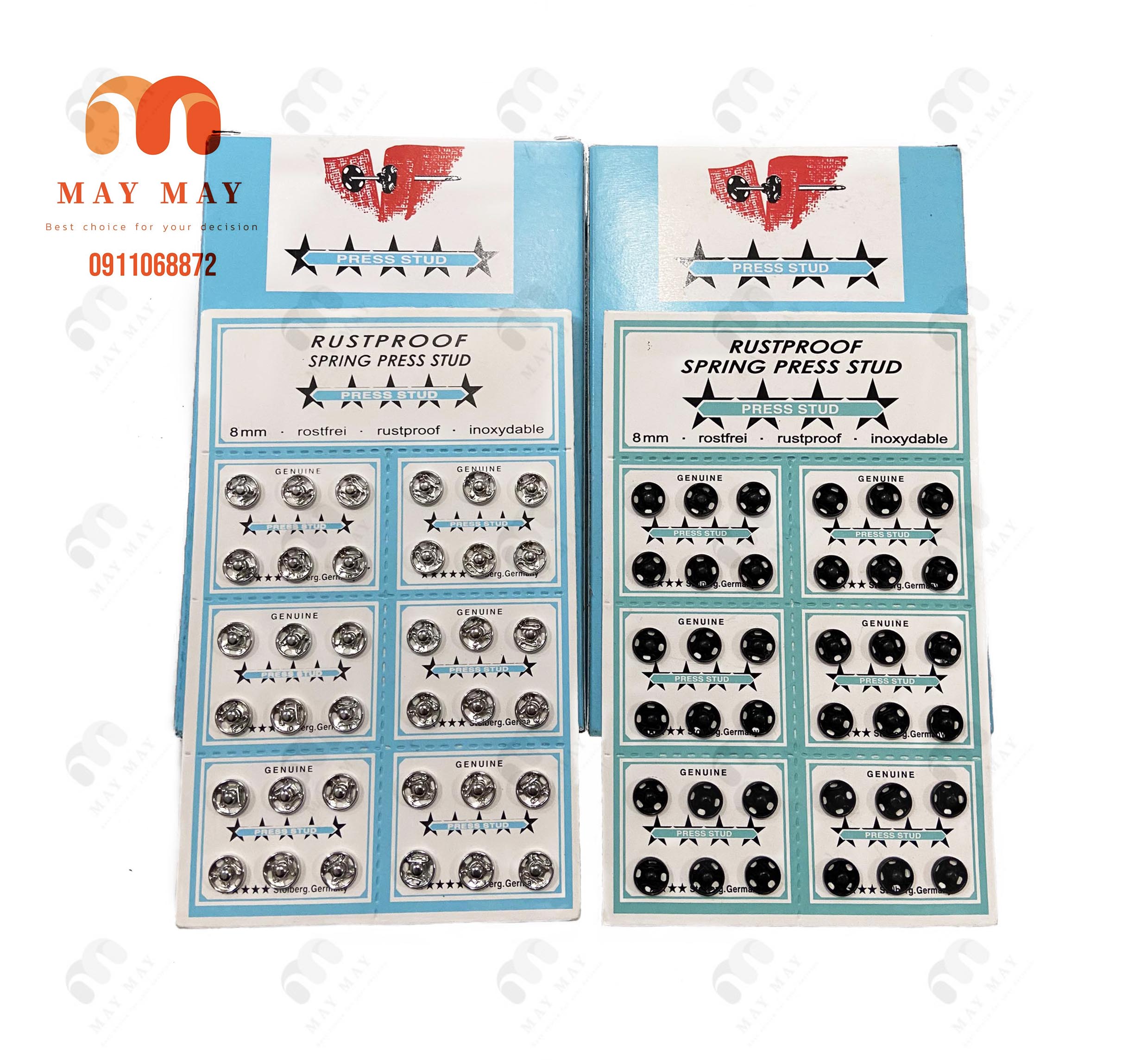 Vỉ 36 nút bấm áo dài ngôi sao 8mm có 2 màu trắng & đen