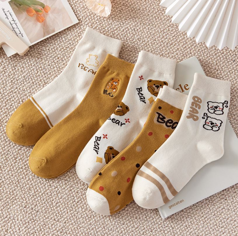 Set 5 Đôi Tất Vớ Nữ Cao Cổ Gấu Bear SS2