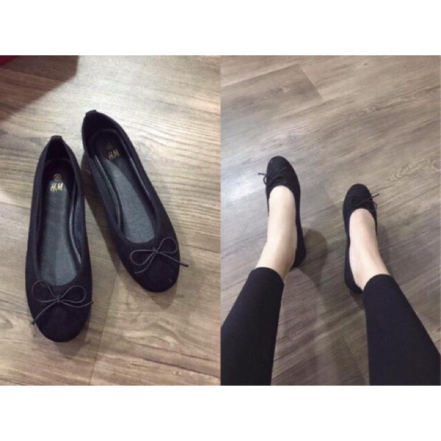giày búp bê nữ da lộn nơ xinh