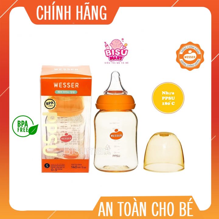 Bình Sữa cổ hẹp Wesser nhựa PPSU cao cấp cho bé 140ml